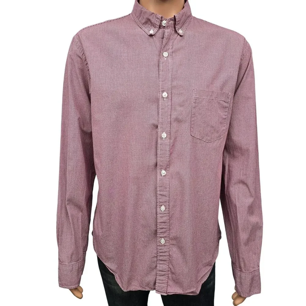 J. Crew Shirt Men XL Micro / Mini Red Gingham Check Long Sleeve Button down
